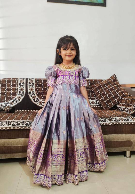 kids gown Simmer silk Purple Children clothing wholesale in Kolkata